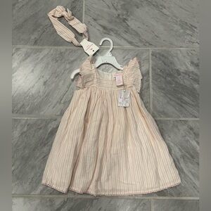 NWT Tommy Bahama Girls Stripped Pink & White Dress With Headband Size 2T